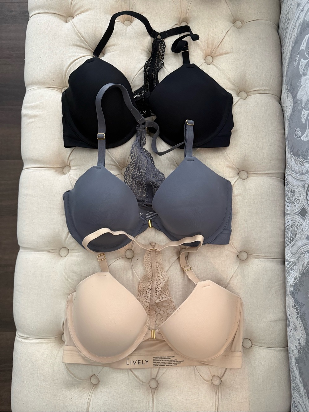 Lively 3-Pack Smooth T-Shirt Bras — Black, Gray, Nude